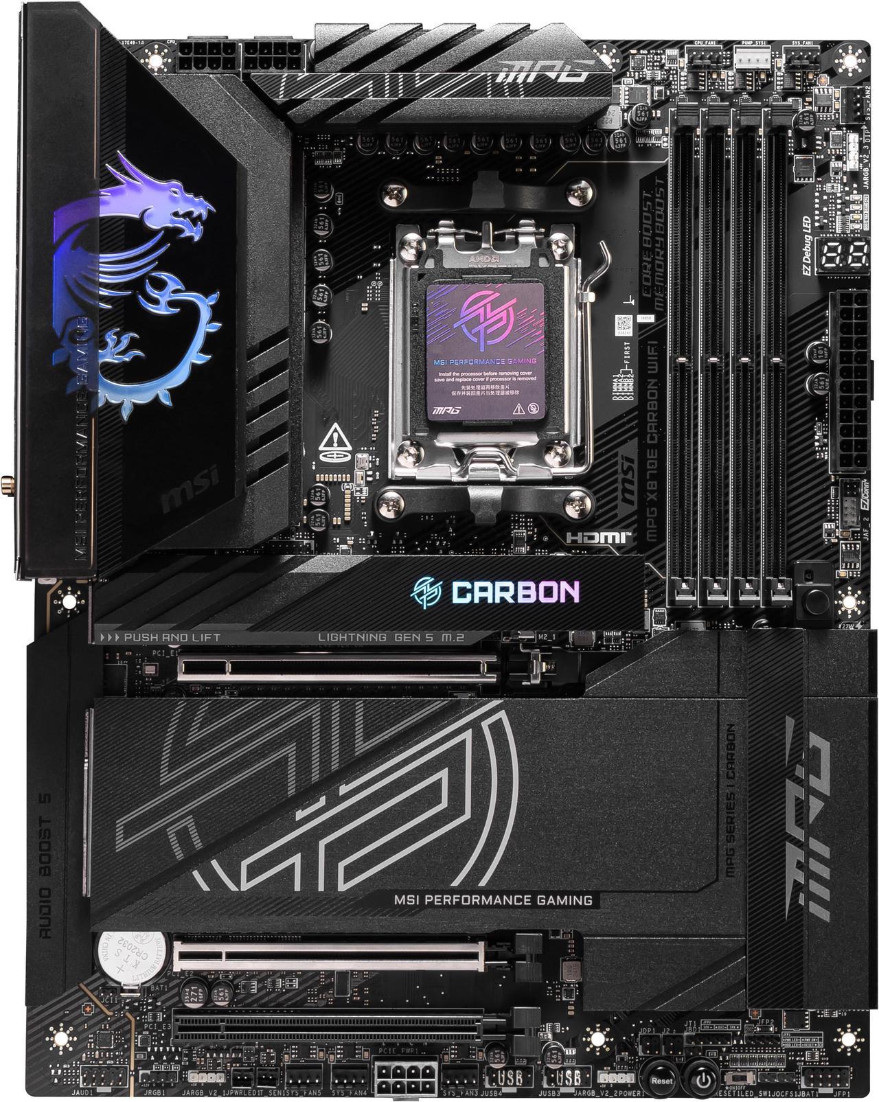 Alt view image 2 of 8 - MSI MPG X870E CARBON AM5 ATX Gaming Motherboard, 4x SATA 6Gb/s, AMD Wi-Fi 7,USB 4.0