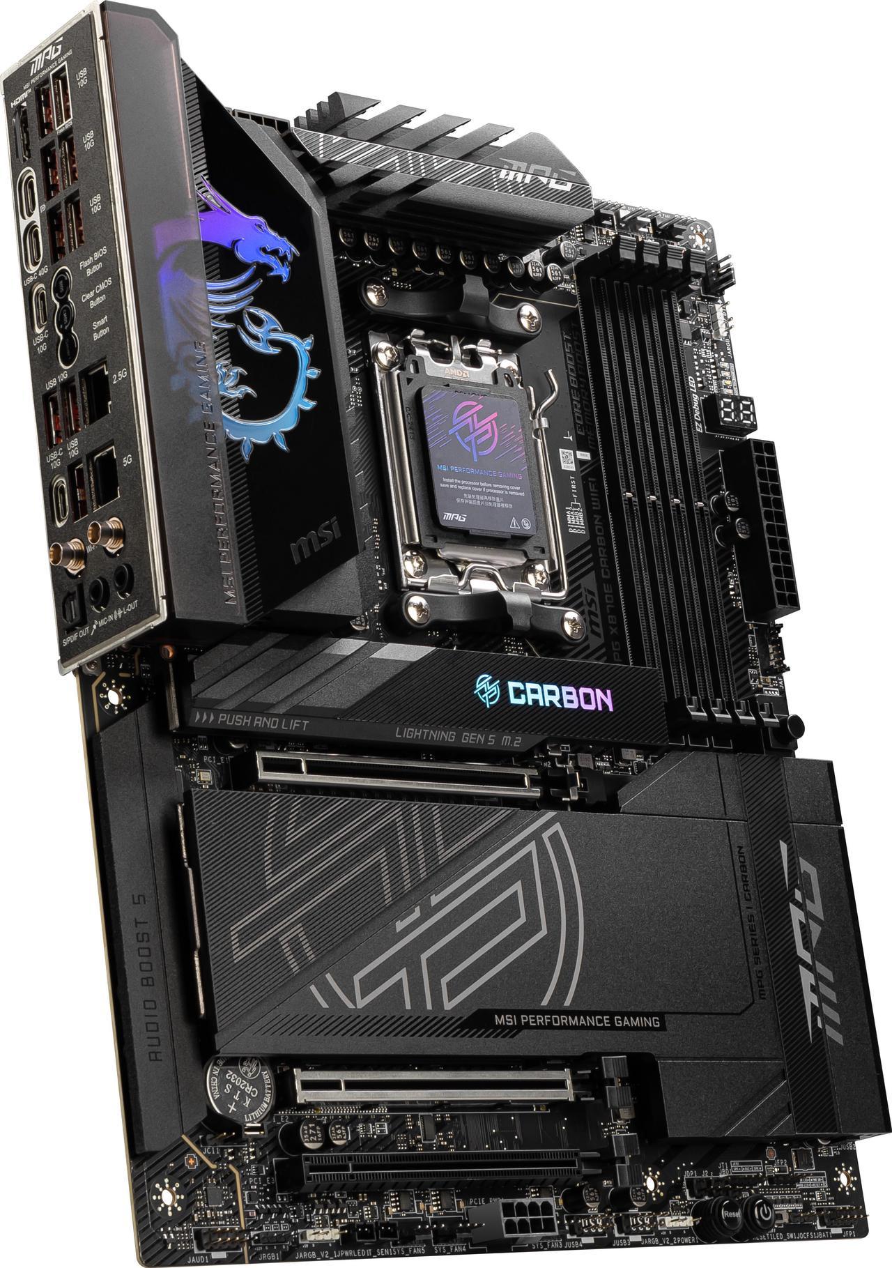 Alt view image 5 of 8 - MSI MPG X870E CARBON AM5 ATX Gaming Motherboard, 4x SATA 6Gb/s, AMD Wi-Fi 7,USB 4.0