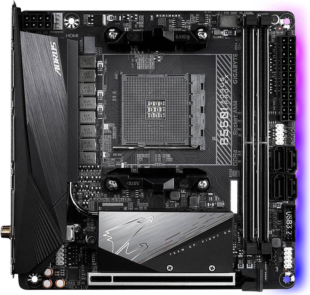 Main image of GIGABYTE B550I AORUS PRO AX AM4 AMD B550 Mini-ITX Motherboard with Dual M.2, SATA 6Gb/s, USB 3.2 Gen 1, WIFI 6, 2.5 GbE LAN, PCIe 4.0