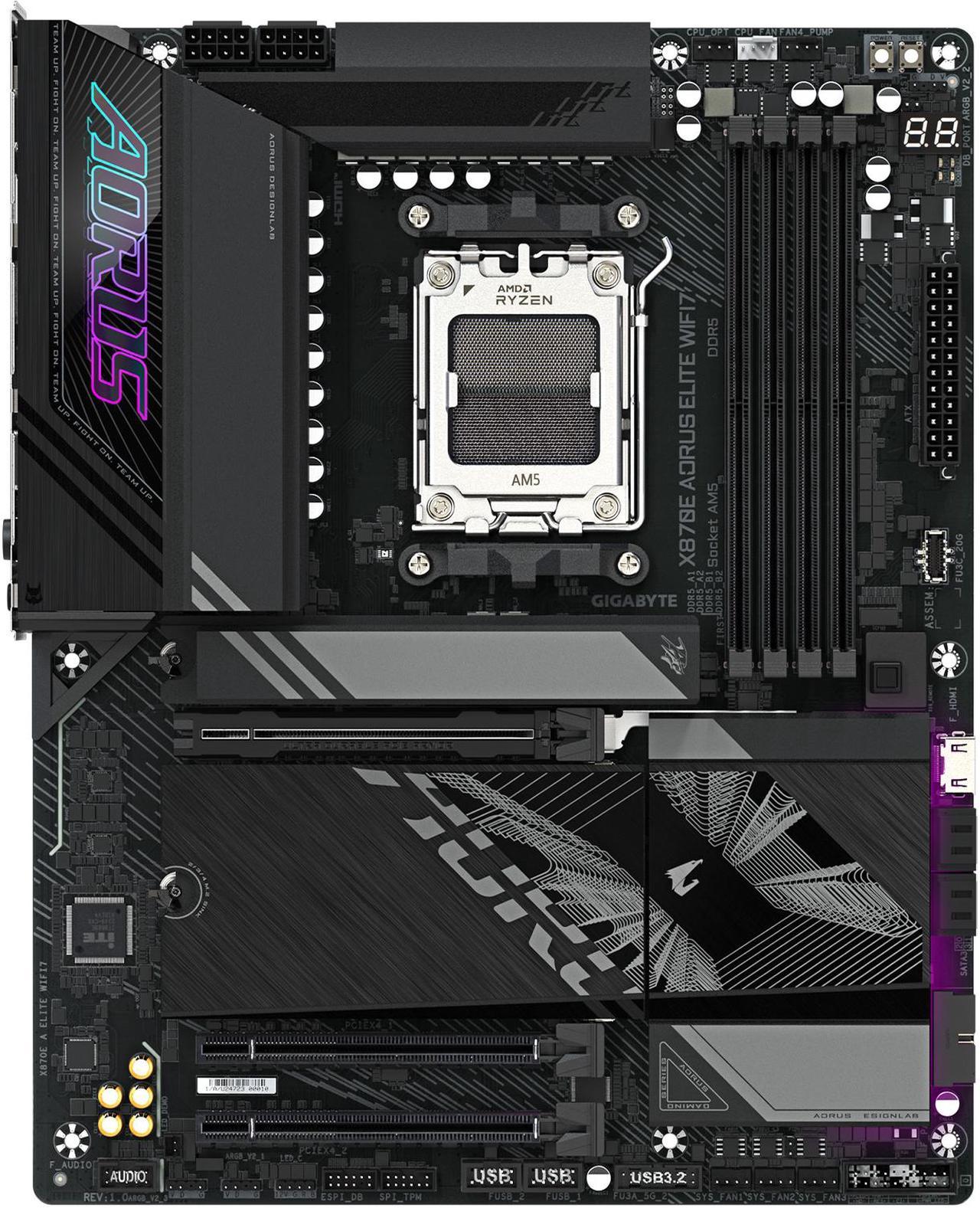 Alt view image 2 of 5 - GIGABYTE X870E AORUS ELITE WIFI7 AM5 LGA 1718, ATX, DDR5, 4x M.2, PCIe 5.0, USB4, Wi-Fi 7, 2.5GbE LAN, EZ-Latch, 5-Year Warranty