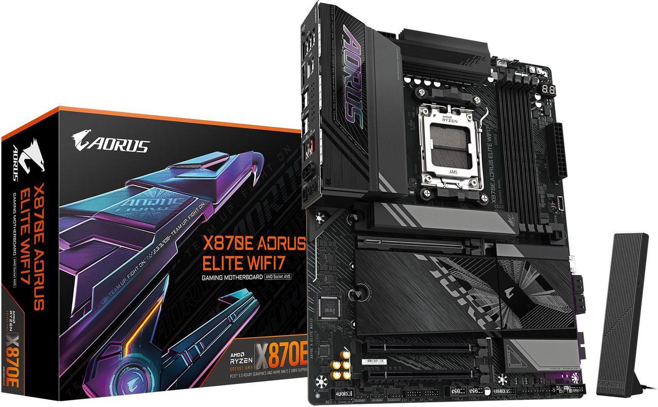Main image of GIGABYTE X870E AORUS ELITE WIFI7 AM5 LGA 1718, ATX, DDR5, 4x M.2, PCIe 5.0, USB4, Wi-Fi 7, 2.5GbE LAN, EZ-Latch, 5-Year Warranty