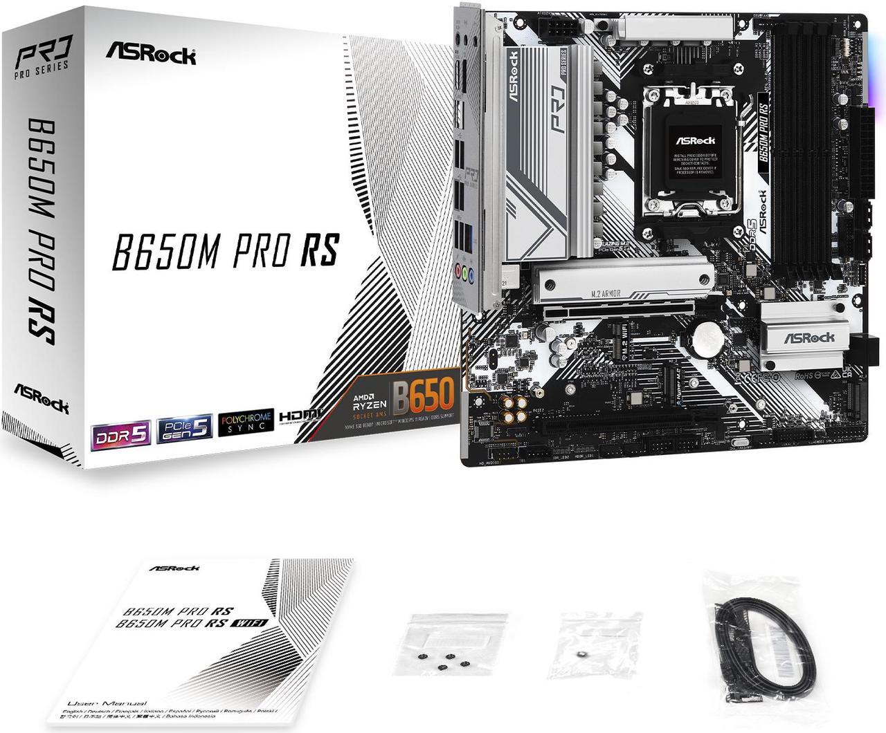 Alt view image 2 of 6 - ASRock B650M PRO RS AM5 AMD B650 SATA 6Gb/s Micro ATX Motherboard