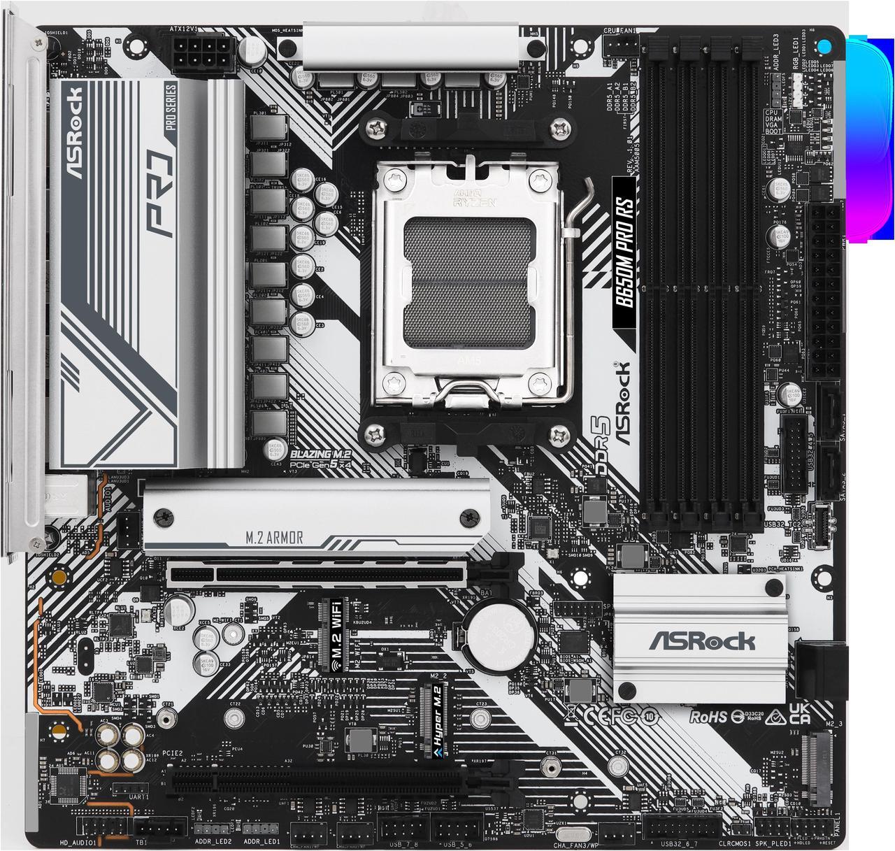 Alt view image 3 of 6 - ASRock B650M PRO RS AM5 AMD B650 SATA 6Gb/s Micro ATX Motherboard