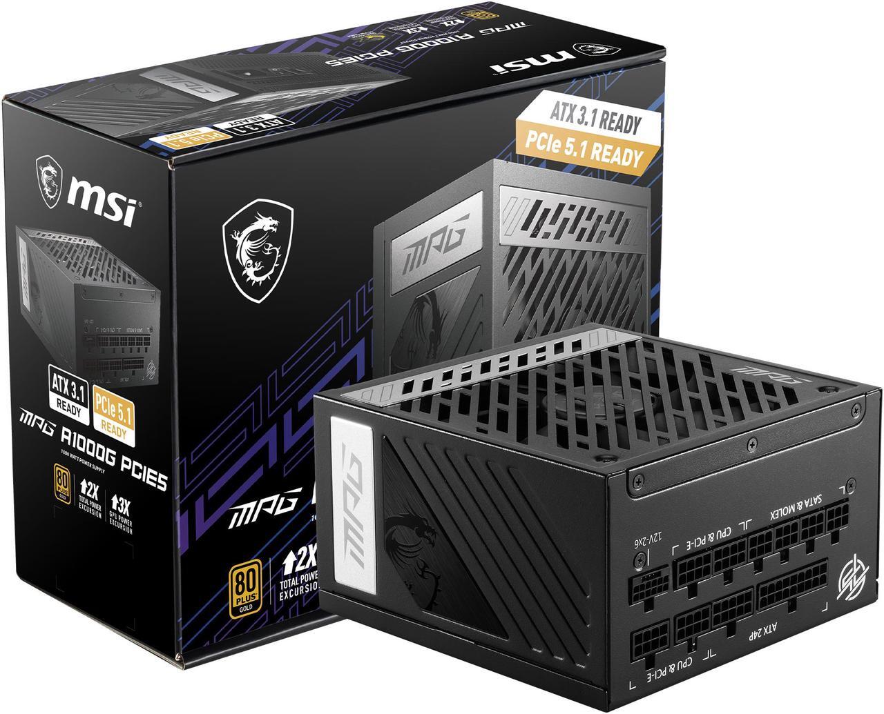 Alt view image 3 of 3 - MSI - MPG A1000G PCIE5, 80+ GOLD Full Modular Gaming PSU, 12V-2x6 Cable, 5080 5090 ATX 3.1 & PCIE 5.1 Ready, 1000W Power Supply, 10 Year Warranty