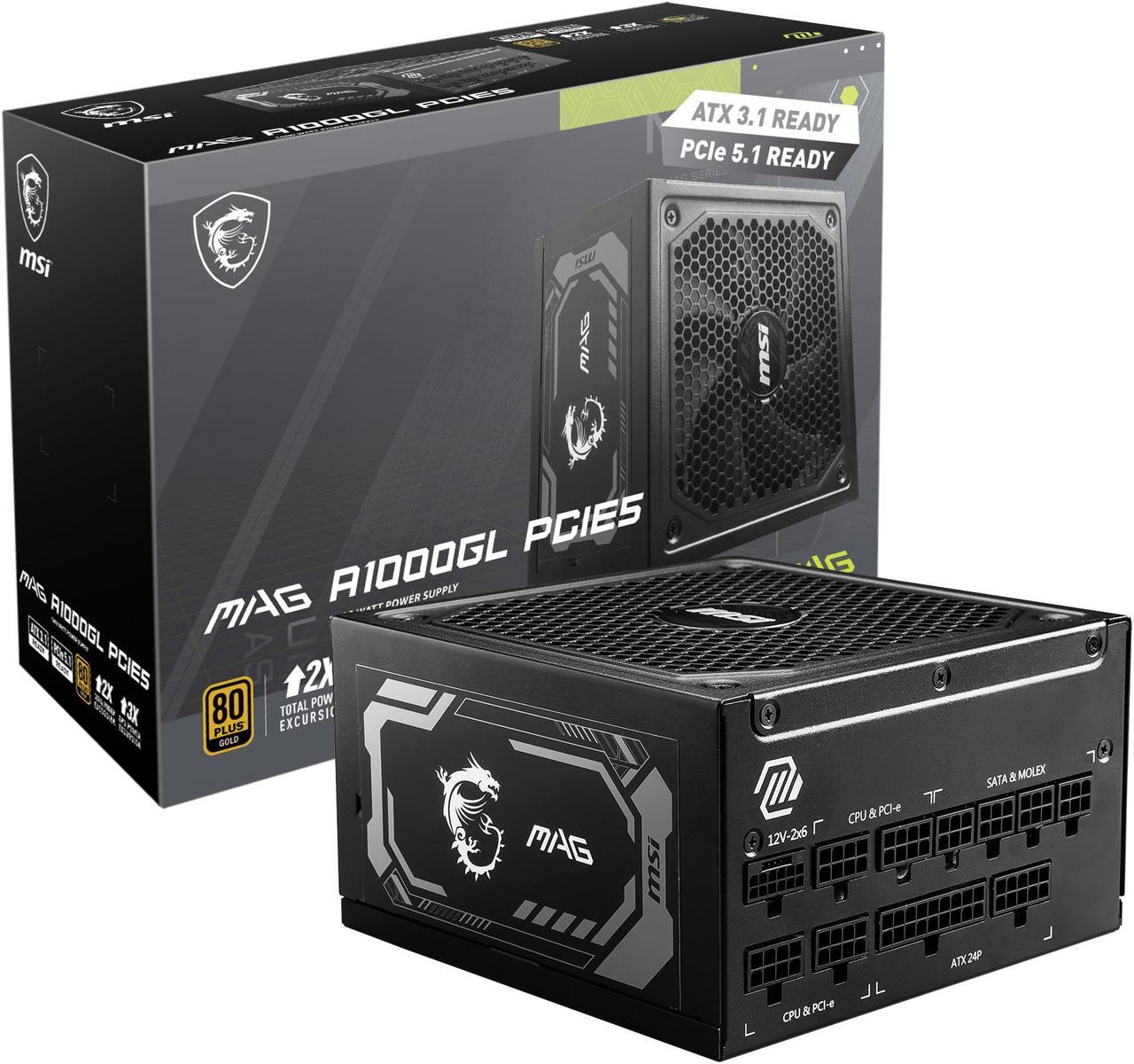 Main image of MSI - MAG A1000GL PCIE 5, 80 GOLD Fully Modular Gaming PSU, 12V-2×6 Cable, ATX 3.1 & PCIE 5.1 Ready, 1000W Power Supply, 10 Year Warranty