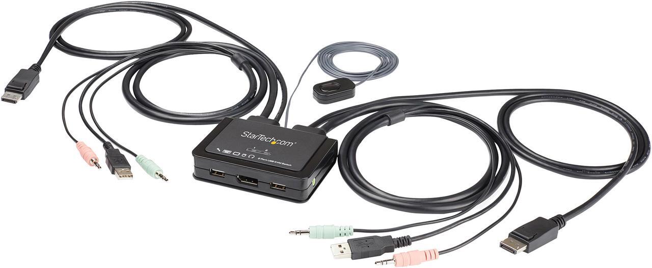 Main image of StarTech.com SV211DPUA4K 2 Port DisplayPort KVM Switch - 4K 60Hz - Compact Dual Port UHD DP 1.2 USB Desktop KVM Switch with 4ft Cables & Audio - Bus Powered & Remote Switching - MacBook ThinkPad