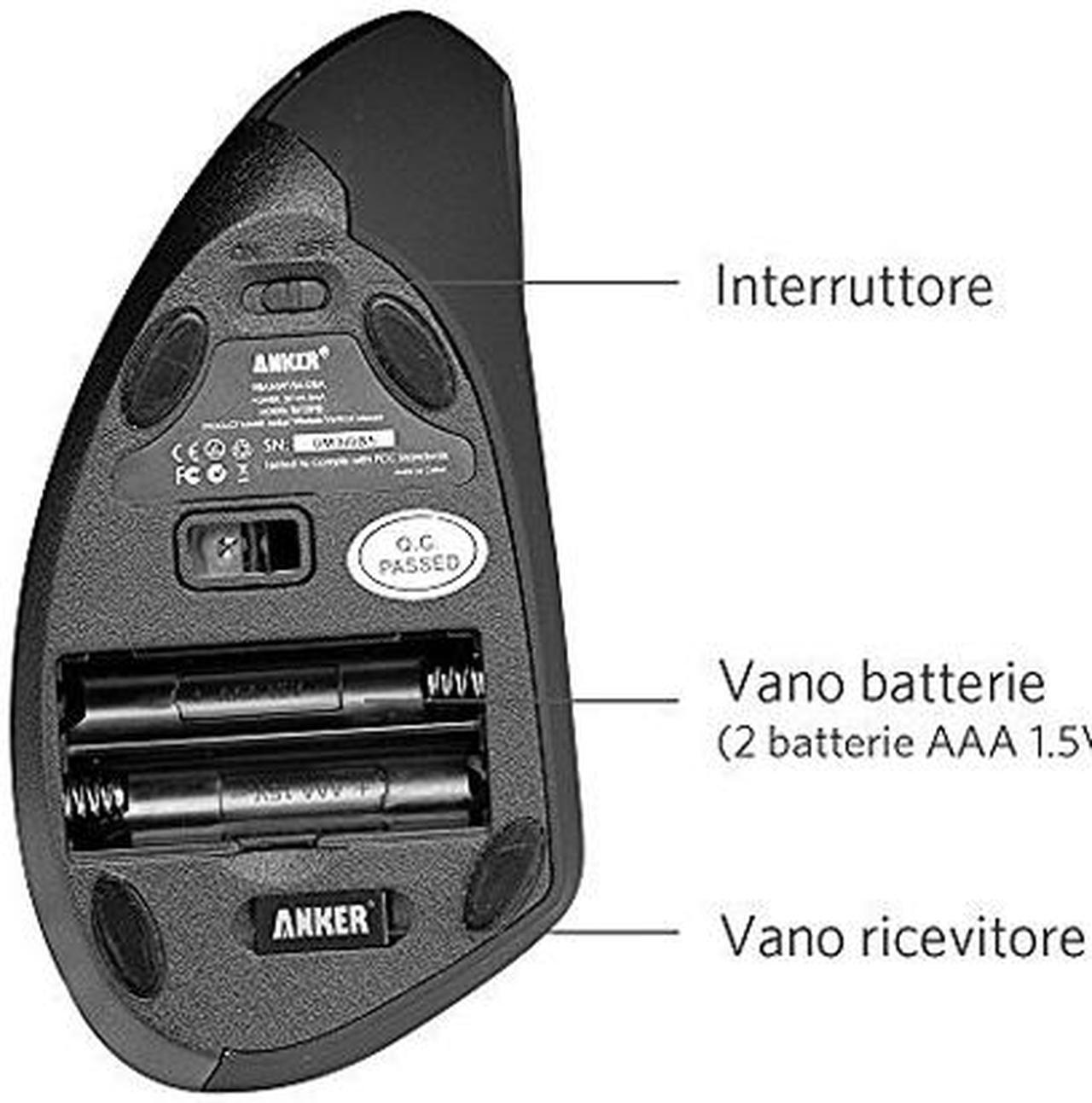 Alt view image 5 of 7 - Anker 2.4G Wireless Vertical Ergonomic Optical Mouse, 800 / 1200 /1600 DPI, 5 Buttons for Laptop, Desktop, PC, Macbook - Black