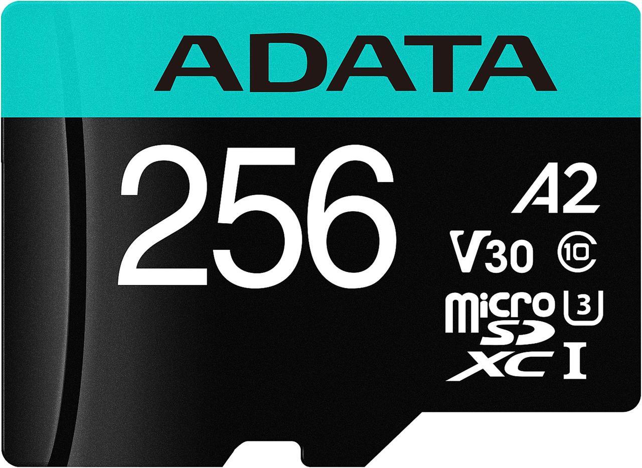 Main image of ADATA 256GB Premier Pro microSDXC UHS-I U3 / Class 10 V30 A2 Memory Card with SD Adapter, Speed Up to 100MB/s (AUSDX256GUI3V30SA2-RA1)