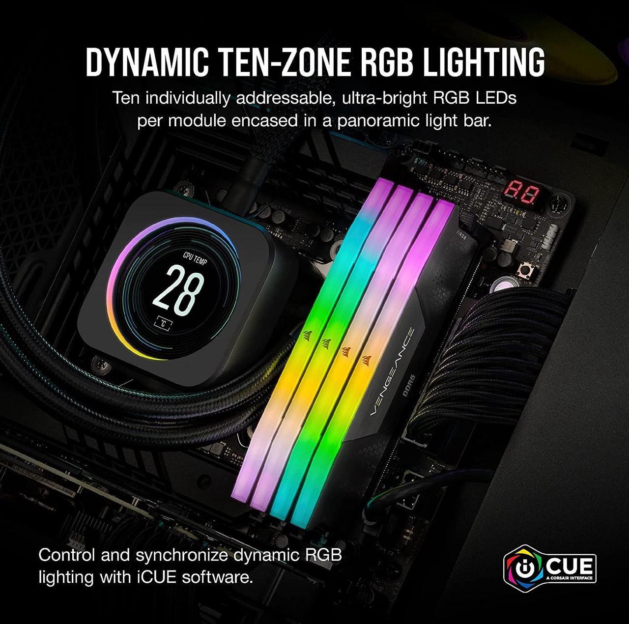 Alt view image 5 of 7 - CORSAIR Vengeance RGB 96GB (2 x 48GB) 288-Pin PC RAM DDR5 6000 (PC5 48000) Desktop Memory Model CMH96GX5M2E6000C36