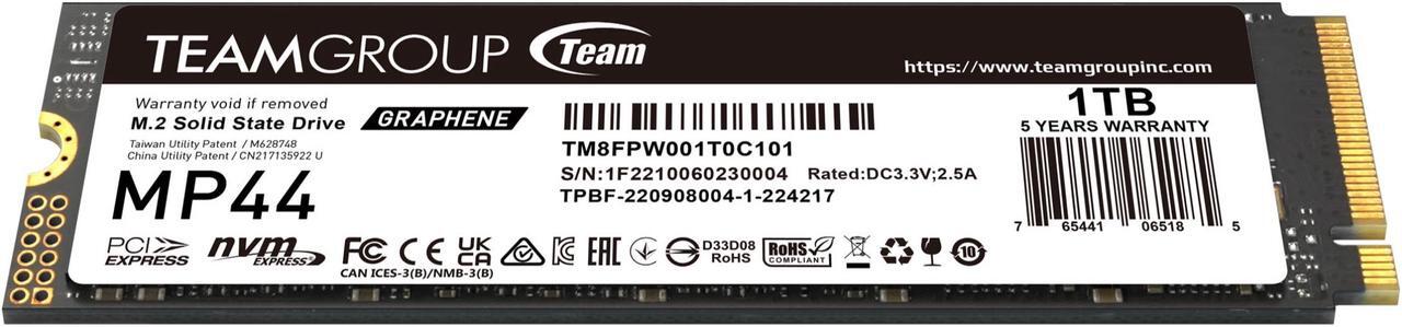 Alt view image 3 of 4 - Team Group MP44 M.2 2280 1TB PCIe 4.0 x4 with NVMe Laptop & Desktop & NUC & NAS Internal Solid State Drive (SSD), (R/W Speed up to 7,400/6,500MB/s) TM8FPW001T0C101