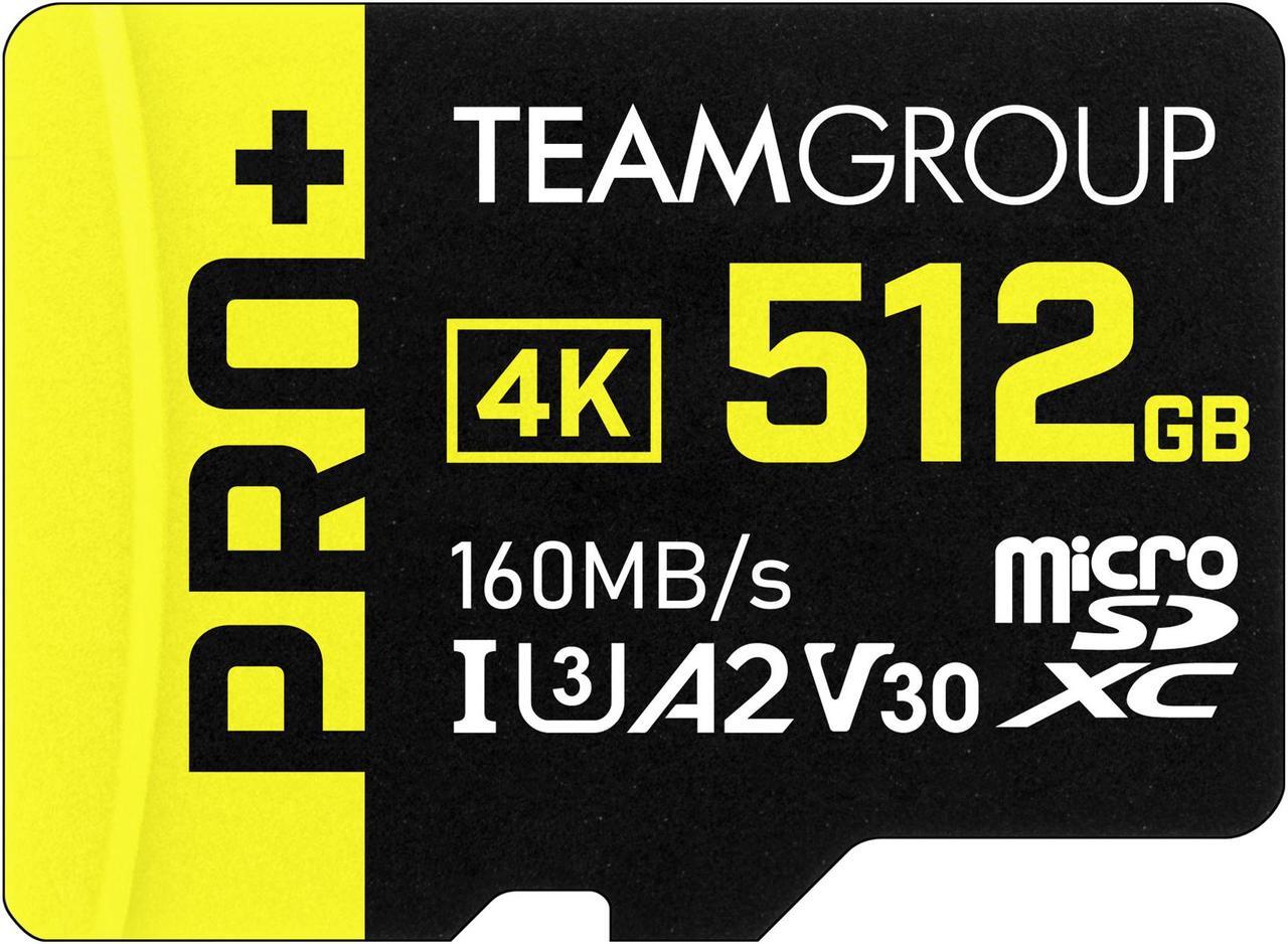 Main image of Team 512GB Pro+ microSDXC UHS-I/U3 Class 10 Memory Card with Adapter, compatible with Nintendo-Switch, Steam Deck, and ROG Ally, Speed Up to 160MB/s (TPPMSDX512GIA2V3003)