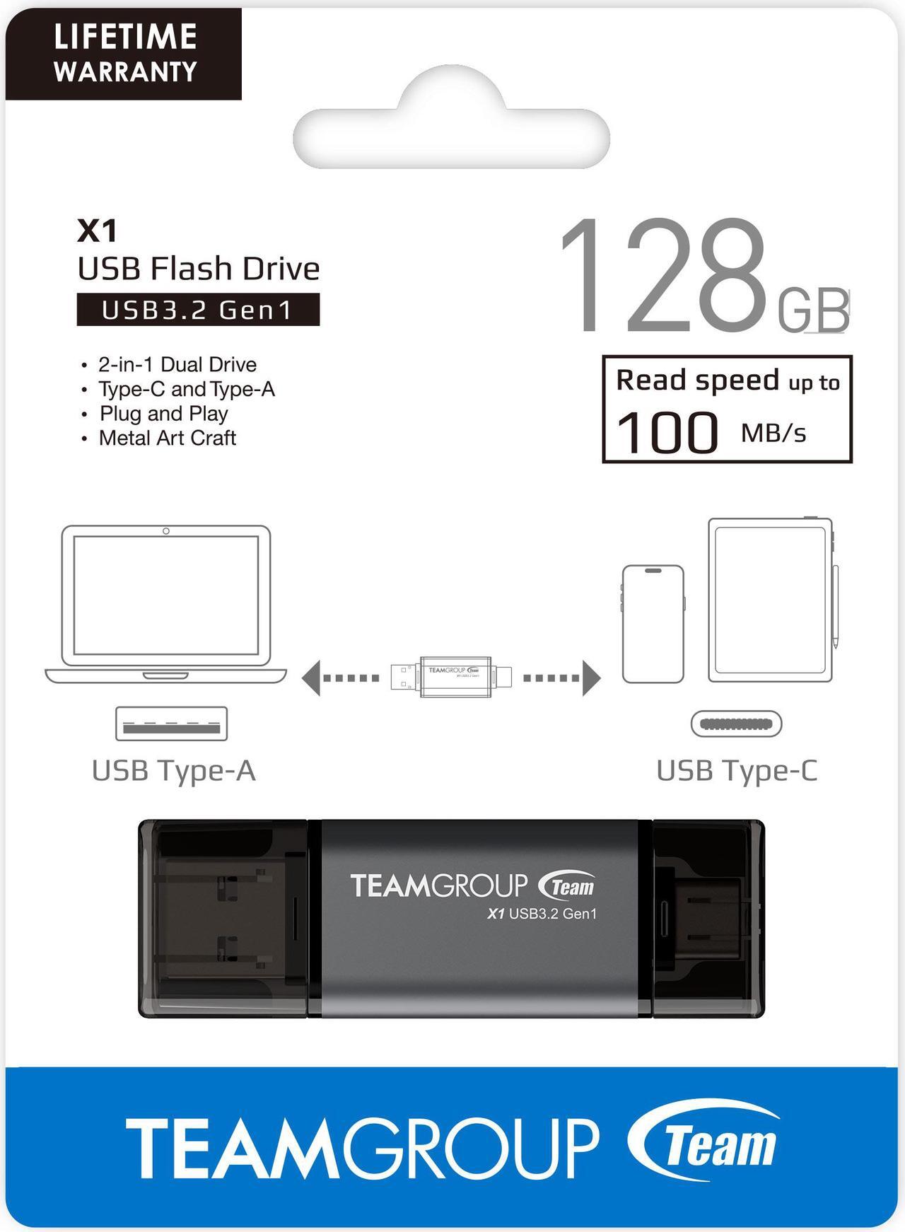Alt view image 5 of 5 - Team 128GB X1 USB 3.2 Gen1 2-in-1 Type-A and Type-C Flash Drives, Speed Up to 100MB/s (TX13128GB01)