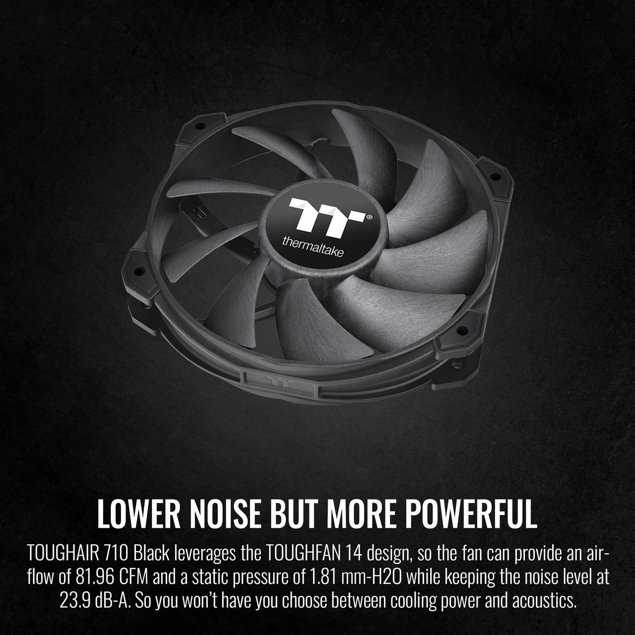 Alt view image 4 of 6 - Thermaltake TOUGHAIR 710 Black Edition 250W TDP CPU Cooler, Intel LGA 1700/1200, AMD AM5/AM4, Dual-Tower Dual Fan Design, Copper base with 7 heat pipes, CL-P117-CA14BL-A