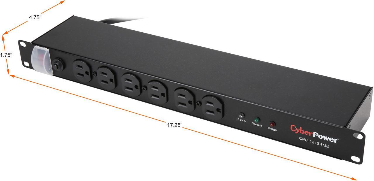 Alt view image 3 of 7 - CyberPower CPS1215RMS 15' 12 Outlets 1800 Joules Rackbar Surge Strip