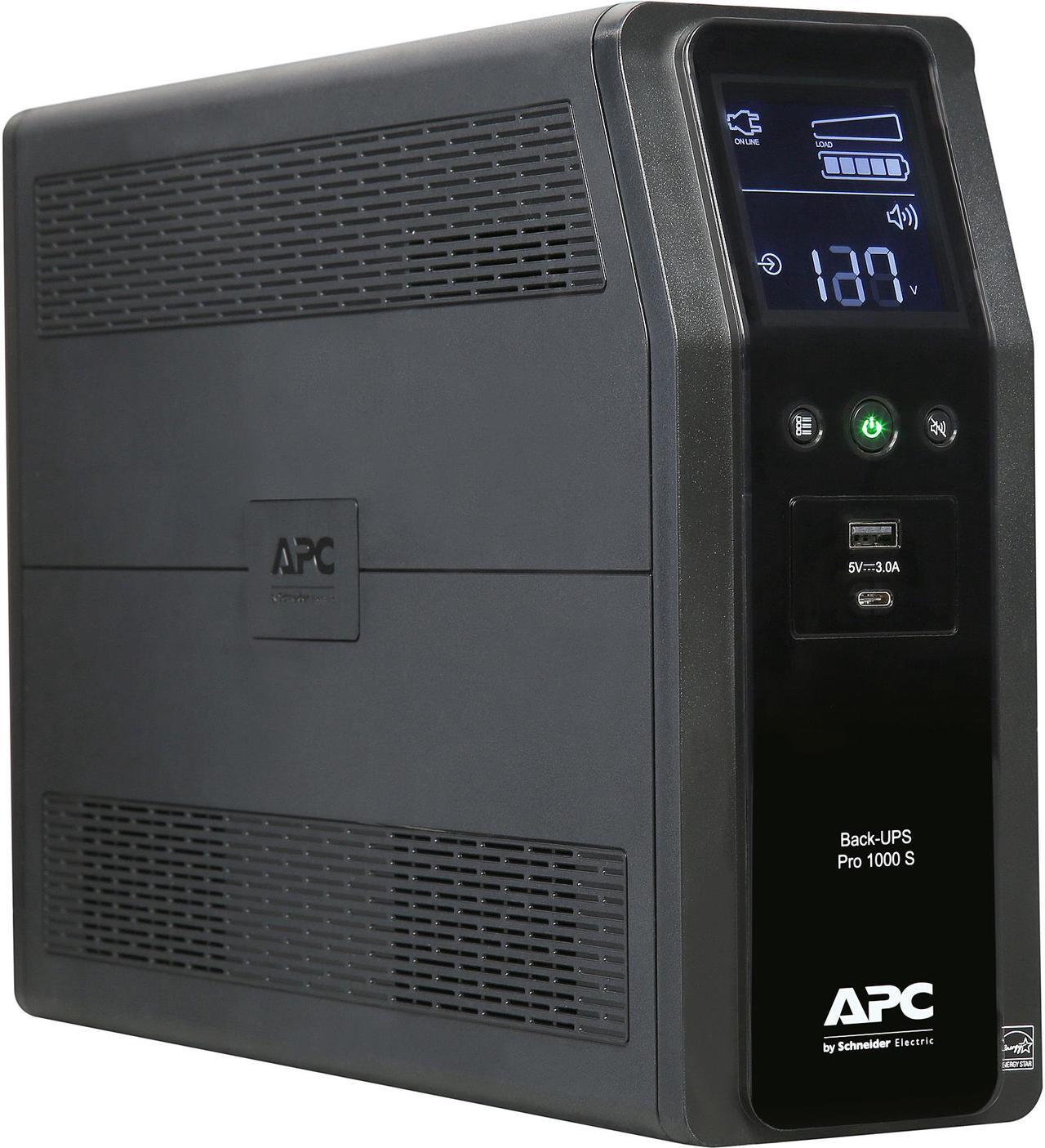 Alt view image 3 of 9 - APC Back-UPS Pro BR1000MS, 1000VA/600W, Tower, 120V, 10x NEMA 5-15R outlets, Sine Wave, AVR, USB Type A + C ports, LCD, User Replaceable Battery