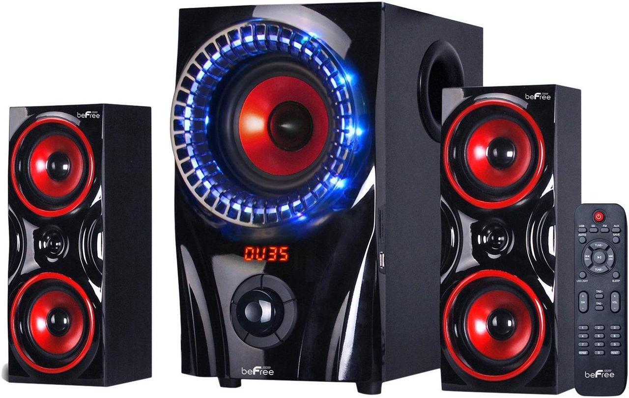 Alt view image 14 of 14 - beFree Sound 2.1 Channel Surround Sound Bluetooth Speaker System in Red - BFS-99X