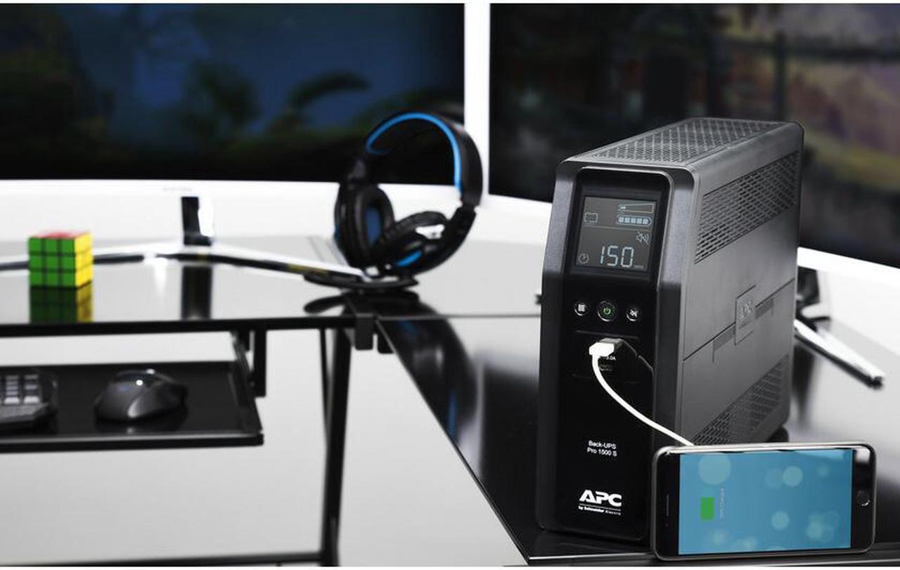 Alt view image 4 of 11 - APC BN1500M2 Back-UPS Pro, 1500VA, Tower, 120V, 10 NEMA 5-15R outlets, LCD, 1 USB Type C + 1 USB Type A ports - External - 16 Hour Recharge - 3.10 Minute Stand-by - 120 V Input - 120 V AC Output