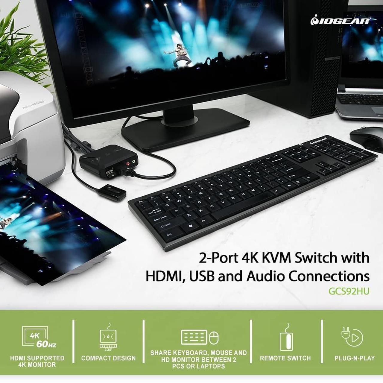 Alt view image 5 of 8 - IOGEAR 2-Port 4K KVM Switch with HDMI USB and Audio Connections