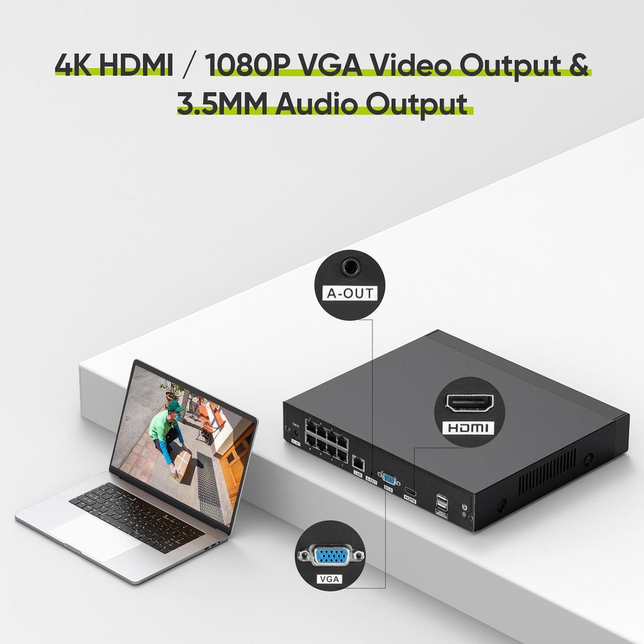 Alt view image 2 of 7 - SANNCE 4K 8 Channel PoE NVR, 8MP CCTV Security Camera System Network Video Recorder Supports 8MP 5MP 3MP 1080P HD PoE Surveillance IP Camera, Human Detection, 2TB Hard Drive