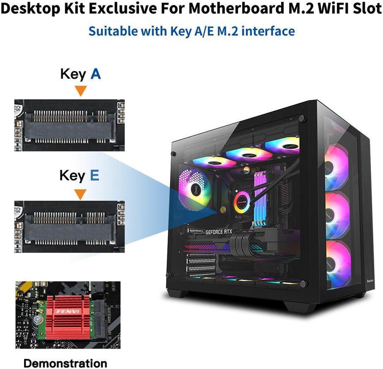 Alt view image 6 of 7 - Fenvi FV-AXE5400NG Wi-Fi 6E AX210 M.2 Desktop Kit 5400Mbps Wireless Adapter Bluetooth 5.3 Tri-Band 2.4G/5Ghz/6Ghz M.2 2230 Key E With WiFi 6E Intel AX210NGW 802.11ax/ac MU-MIMO WPA3 For Windows 10/11