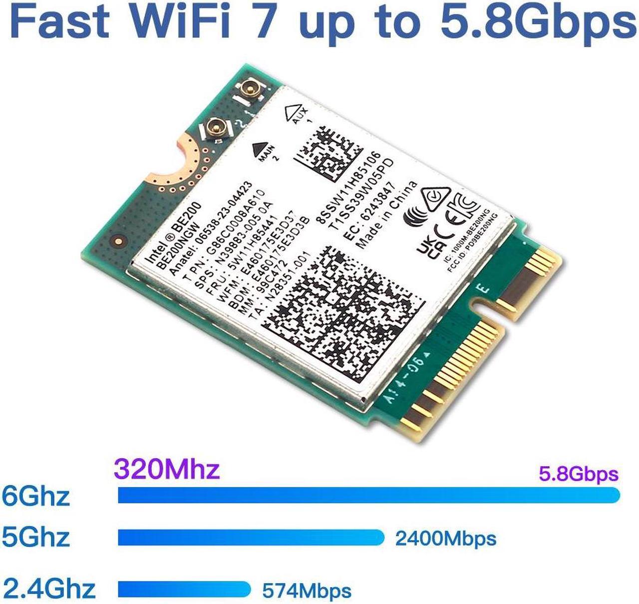 Alt view image 2 of 7 - Fenvi WiFi 7 BE200NGW WI-FI Card Tri-Band 802.11be Wireless M.2 Module,Tri-Band 2.4G/5G/6G,Up to 5800Mbps,Bluetooth 5.4, 4K QAM, 320MHz,MU-MINO, Internal Network Adapter for Laptop, Windows 10/11