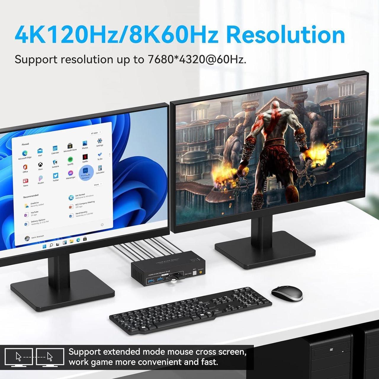 Alt view image 2 of 7 - Dual Monitor HDMI KVM Switch 2 in 2 Out, 2 Port 4K@120Hz 8K@60Hz HDMI USB KVM Switcher for 2 Computers 2 Monitors with 4X USB 3.0 Ports, Support Windows, MacOS, Linux, Unix (2 Port HDMI)