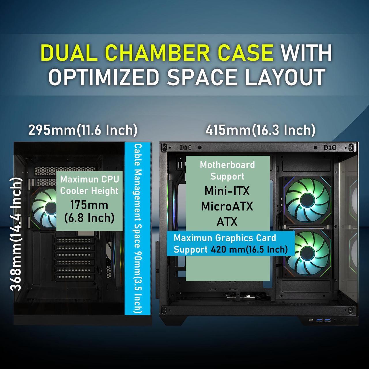 Alt view image 5 of 8 - BitFenix Triton Dual Chamber PC Gaming Case Black-Panoramic Tempered Glass Reverse Connection mATX Motherboard Compatible3xInfinity Mirroring ARGB Fans(2X Reverse)-360mm AIO/GPU 420mm Support