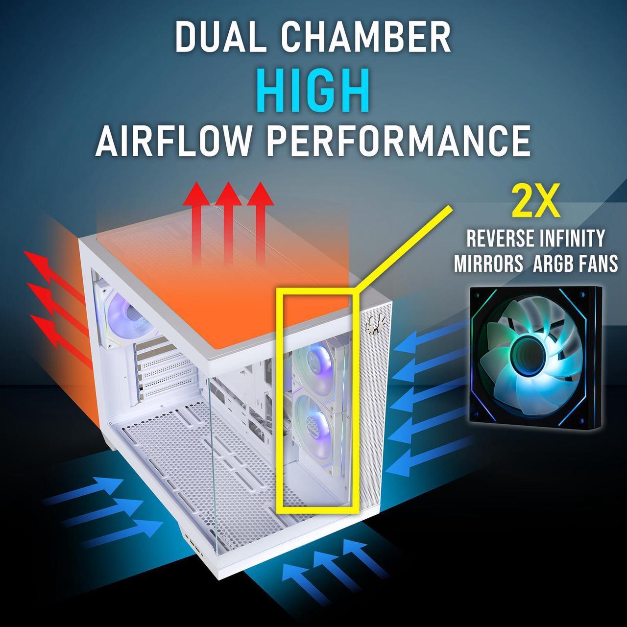Alt view image 4 of 8 - BitFenix Triton Dual Chamber PC Gaming Case Black-Panoramic Tempered Glass Reverse Connection mATX Motherboard Compatible3xInfinity Mirroring ARGB Fans(2X Reverse)-360mm AIO/GPU 420mm Support
