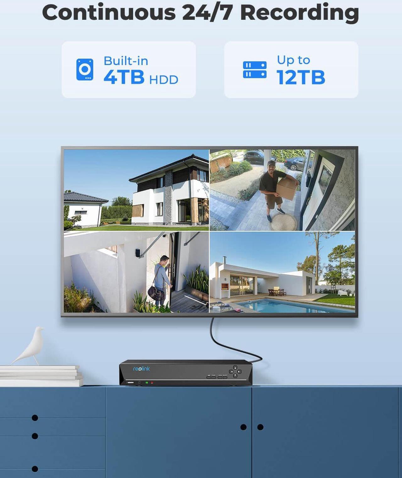 Alt view image 3 of 7 - Reolink 16CH 4K PoE Security Camera System, 16pcs 8MP IP Camera Human/Car Detect, IP66 Waterproof +1pc 16CH H.265 NVR Pre-Installed 4TB HDD (Include 16pcs 18M Cat5 Cables) - RLK16-810B16-A