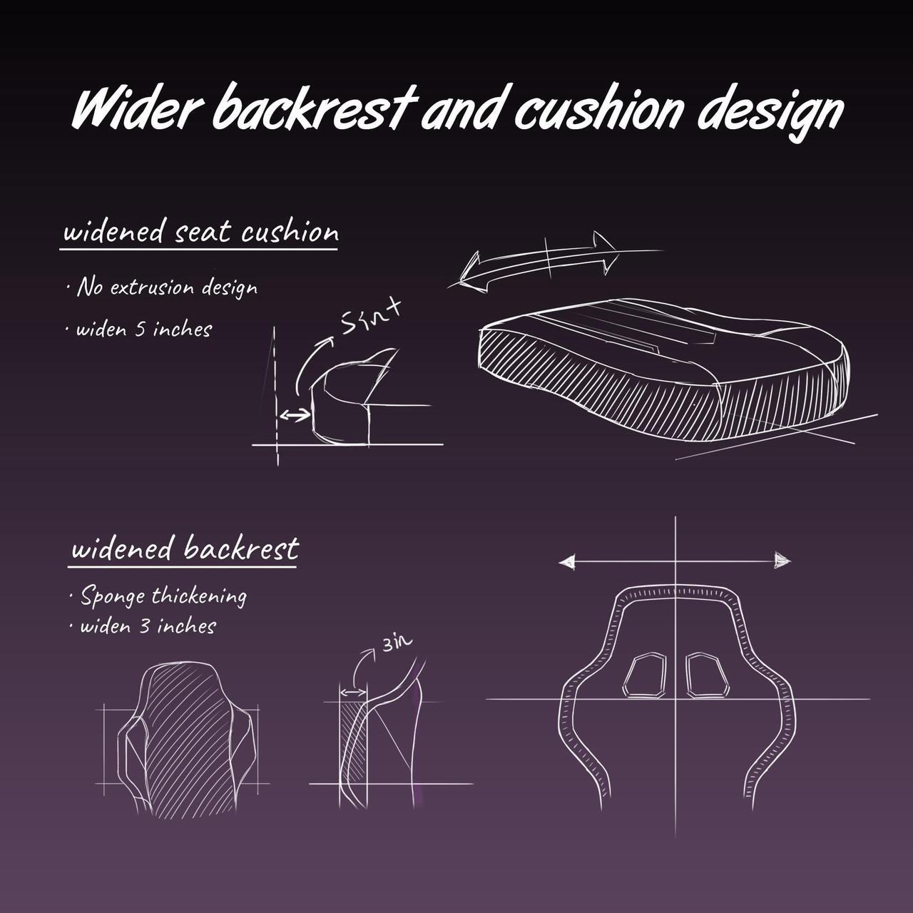 Alt view image 3 of 7 - Dowinx Gaming Chair with Pocket Spring Cushion, Ergonomic Computer Chair High Back, Reclining Massage Game Chair Pu Leather 350LBS, Purple