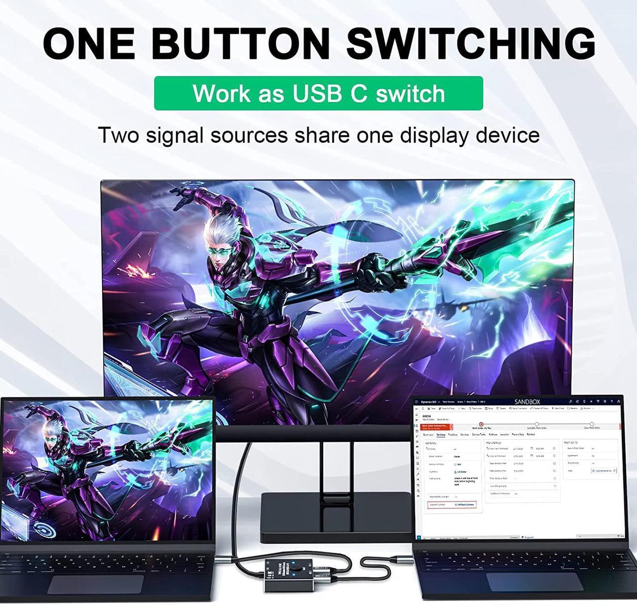 Alt view image 2 of 7 - USB C Switch, Bi-Directional USB-C Switcher 2 Computers, USB Type C KVM Switch 8K @60Hz 4K@120Hz Video/10Gbps Data Transfer/100W Charging,Compatible with Thunderbolt Device (Black)