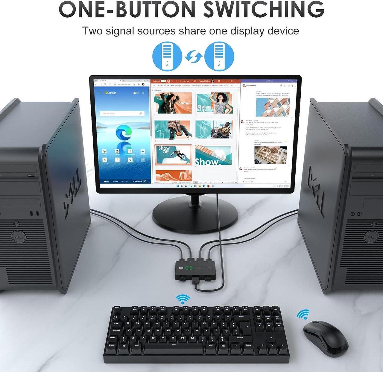 Alt view image 4 of 6 - KVM Switch HDMI, Upgraded USB 3.0 and HDMI KVM Switch for 2 Computers Share Keyboard Mouse Printer to One HD Monitor, Supports 4K @60Hz, 2 HDMI Cables and 2 USB Cables Included