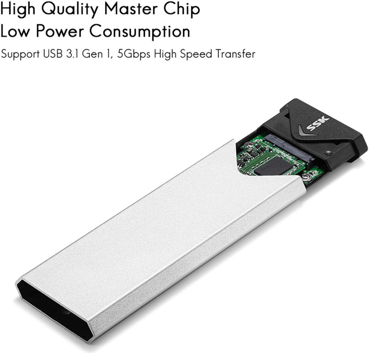 Alt view image 7 of 7 - SSK Aluminum USB 3.2 Gen 1 to M.2 SATA NGFF SSD Enclosure Adapter, External SATA Based M.2 Solid State Drive Enclosure Reader (for M.2 SATA SSD only)