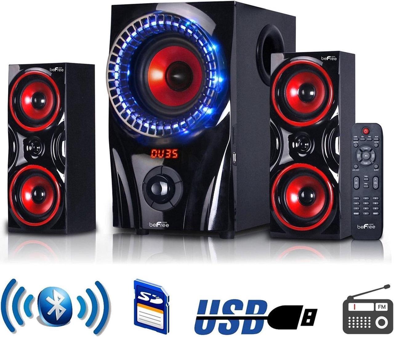 Alt view image 7 of 14 - beFree Sound 2.1 Channel Surround Sound Bluetooth Speaker System in Red - BFS-99X