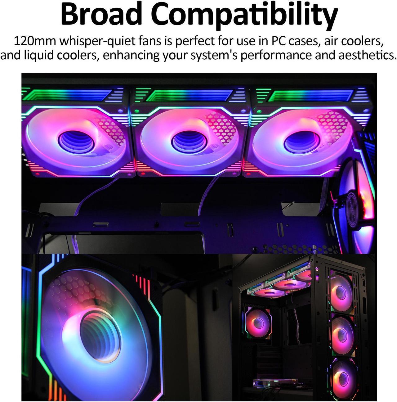 Alt view image 8 of 7 - PANO-MOUNTS 120mm White Infinity Mirror ARGB Case Fans 5V 3Pin Addressable RGB PWM PC Fan Computer CPU Case Cooling Fans 600-1800RPM  3-Pack