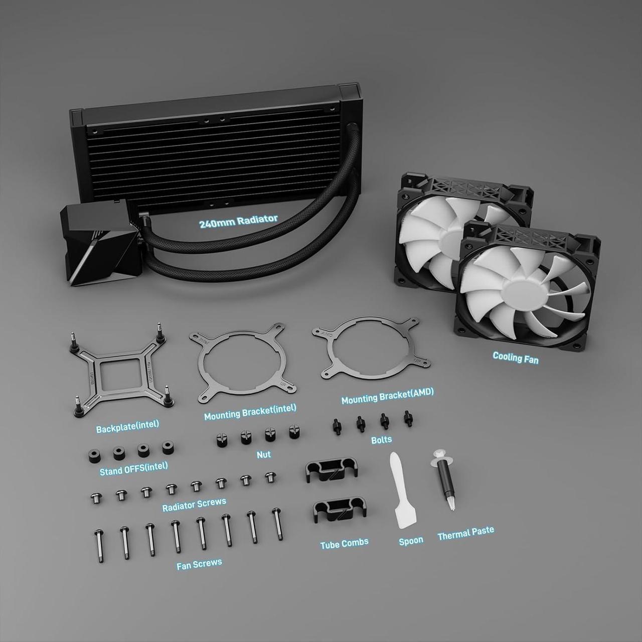 Alt view image 4 of 7 - DARKROCK D240 CPU Liquid Cooler with 240 mm Radiator, Addressable RGB Lights, Pure Copper Pump, and AMD, AM5/ AM4, Intel LGA 1700/1200 Brackets Ready - Black