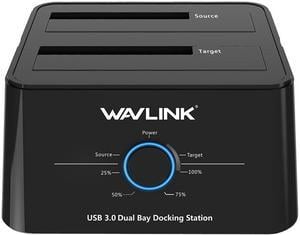 Wavlink USB 3.0 to SATA I/II/II Dual Bay External Hard Drive Docking Station for 2.5" 3.5" SATA HDD/SSD Enclosure 2x 16TB Hard Drive Enclosure With UASP, Support Offline Clone Duplicator, Auto Sleep