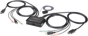 StarTech.com SV211DPUA4K 2 Port DisplayPort KVM Switch - 4K 60Hz - Compact Dual Port UHD DP 1.2 USB Desktop KVM Switch with 4ft Cables & Audio - Bus Powered & Remote Switching - MacBook ThinkPad