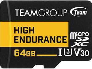 Team 64GB High Endurance microSDXC UHS-I U3, V30 Memory Card, designed for monitoring, Speed Up to 100MB/s (THUSDX64GIV3002)