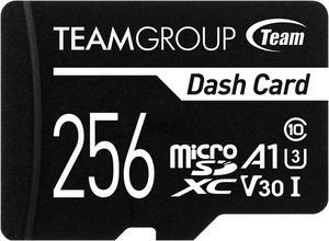 Team 256GB Dash Card microSDXC UHS-I/U1 Class 10 Memory Card with Adapter, Compatible for cams, Speed Up to 100MB/s (TDUSDX256GUHS03)