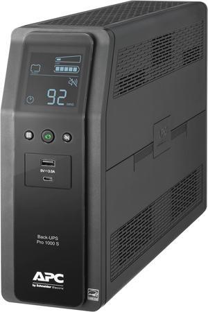 APC Back-UPS Pro BR1000MS, 1000VA/600W, Tower, 120V, 10x NEMA 5-15R outlets, Sine Wave, AVR, USB Type A + C ports, LCD, User Replaceable Battery