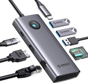 ORICO USB C Docking Station,8 in 1 USB C Dongle with HDMI-Compatible 4K+PD100W+3*USB3.0+Ethernet+SD/TF, USB C Hub Multiport Adapter for MacBook/Dell/HP/Surface/Lenovo