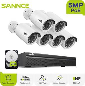 SANNCE 5MP 8CH PoE Security Camera System for Home and Business, 6pcs Wired Indoor Outdoor 5MP PoE IP Cameras,5MP 8CH NVR with 2TB HDD for 24-7 Recording