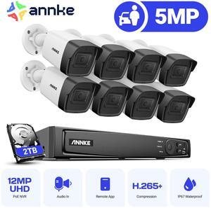 ANNKE H800 8CH Bullet PoE Security Camera System with 12MP H.265+ NVR, 8X 5MP Outdoor IP Camera, 2TB HDD, Audio Recording, 100 ft EXIR 2.0 Night Vision, IP67 Weatherproof, 24/7 Video Surveillance
