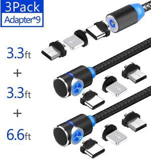 Jansicotek Magnetic Phone Charger Cable, Upgrade 3 in 1 Multi Cable Charging Nylon Braided Compatible with Samsung Galaxy S10 S9 S8,XR XS Max,Android Micro Cable,Type C Cable and iProduct,3-pack,Black