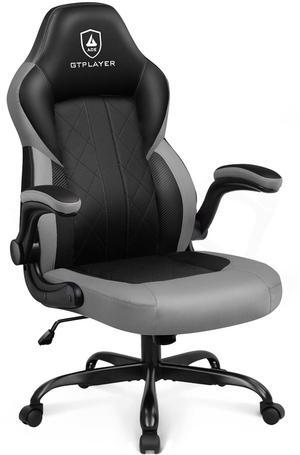 GTPLAYER Computer Gaming Chair, Ergonomic Video Gaming Chair with Flip-Up Armrests and Adjustable Height, Comfortable Office Desk Chairs with Built-in Lumbar Support, Recliner with 360°Swivel (Grey)