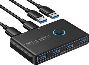 USB 3.0 Selector KVM Switch for 2 Computers Sharing 4 USB Devices Peripheral Switcher Box Hub for Mouse, Keyboard, Scanner, Printer; for Mac/Windows/Linux; 2 Pack USB Cable Included