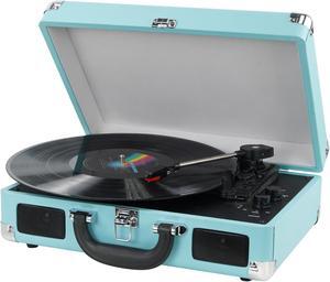 DIGITNOW Vinyl Record Player Wireless Turntable Bluetooth 3-Speed Portable Vintage Suitcase with Built-in Speakers - Blue