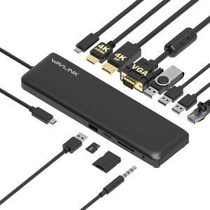 WAVLINK Triple Display USB C Docking Station with DP1.2 & HDMI1.4 &VGA, 85W PD Charging, USB 3.0 & 2.0 Ports, SD TF Card Reader, Gigabit Ethernet, Audio for Dell XPS 13/15,Lenovo Yoga,MacBook Pro, etc