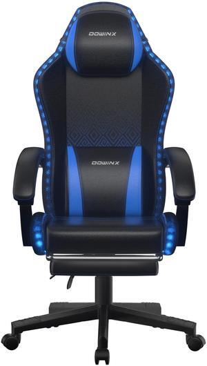 Dowinx Gaming Chair with RGB Lights, LED Gaming Chair with Footrest for Adults, Video Game Chair PU Leather, Ergonomic Gaming Chair with Massage Lumbar Support, LS-66LED0304 Blue